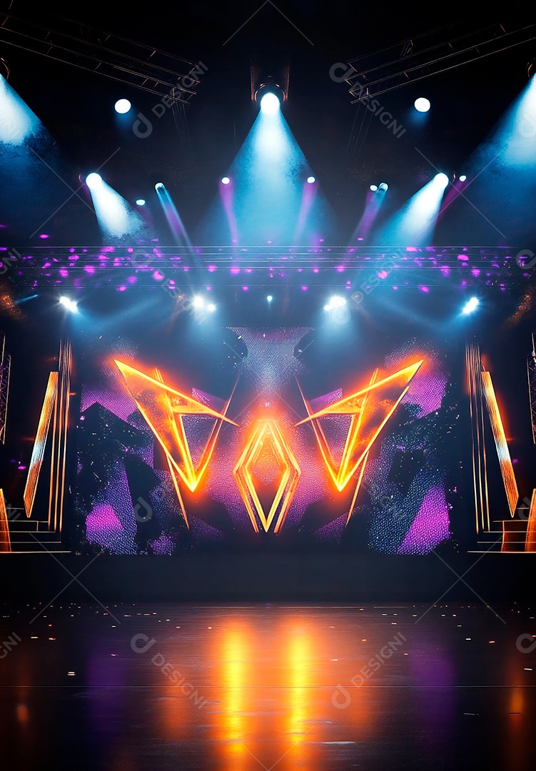 Cenário de Palco iluminado com luzes