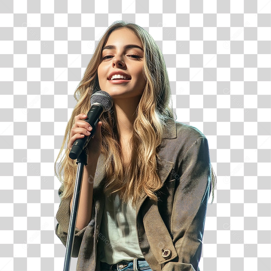 Foto de Mulher com Microfone PNG Transparente
