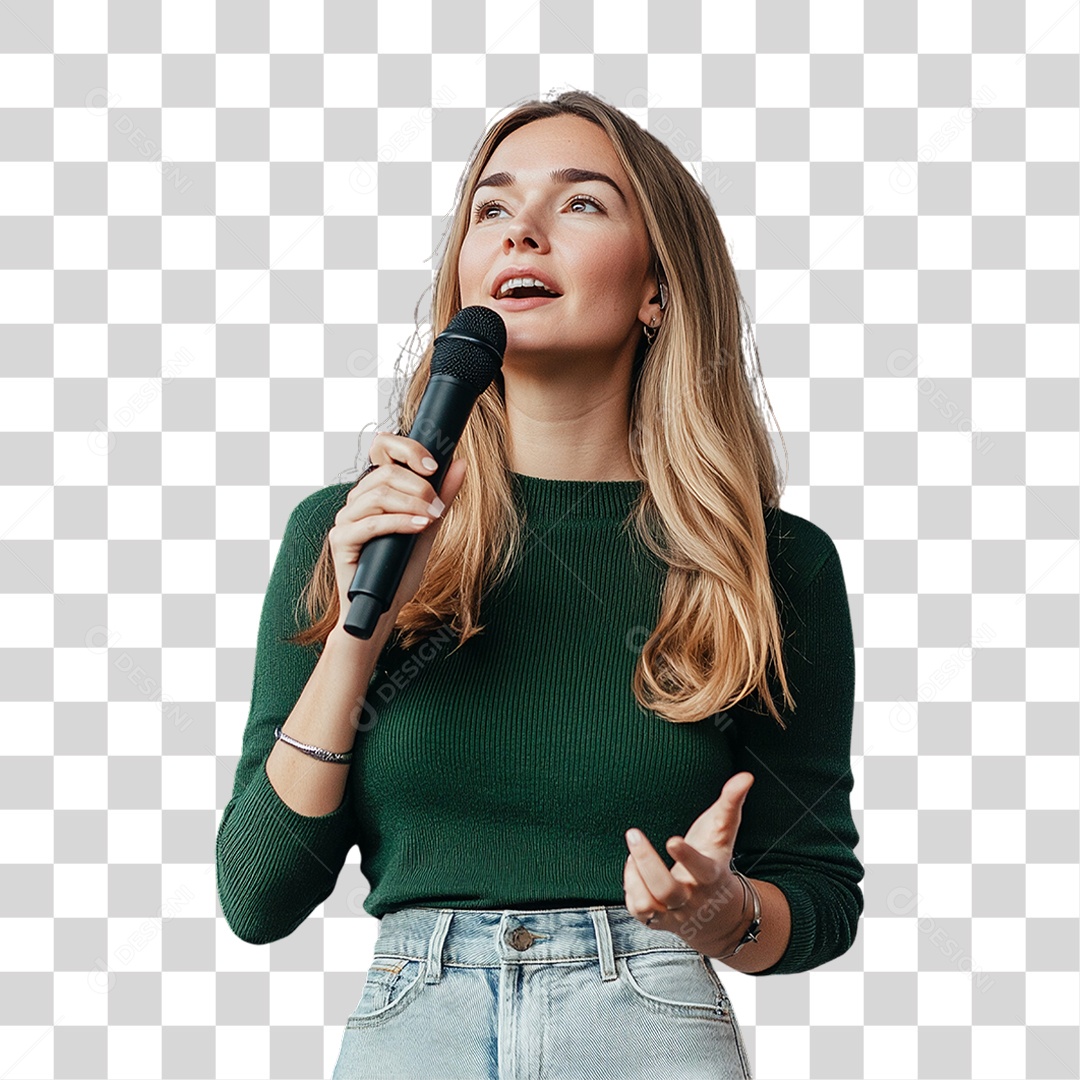 Foto de Mulher com Microfone PNG Transparente