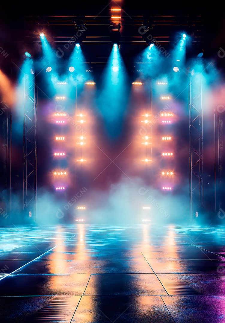 Cenário de Palco iluminado com luzes