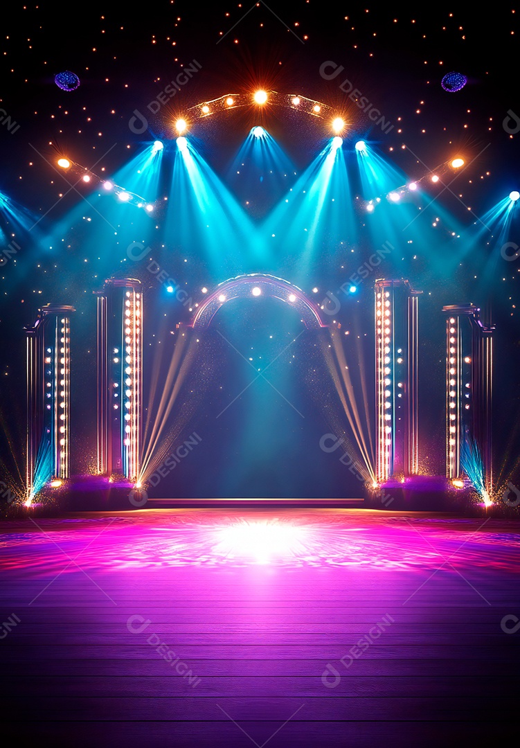 Cenário de Palco iluminado com luzes