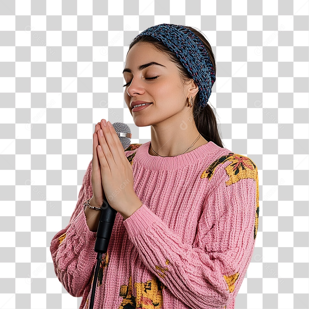 Foto de Mulher com Microfone PNG Transparente