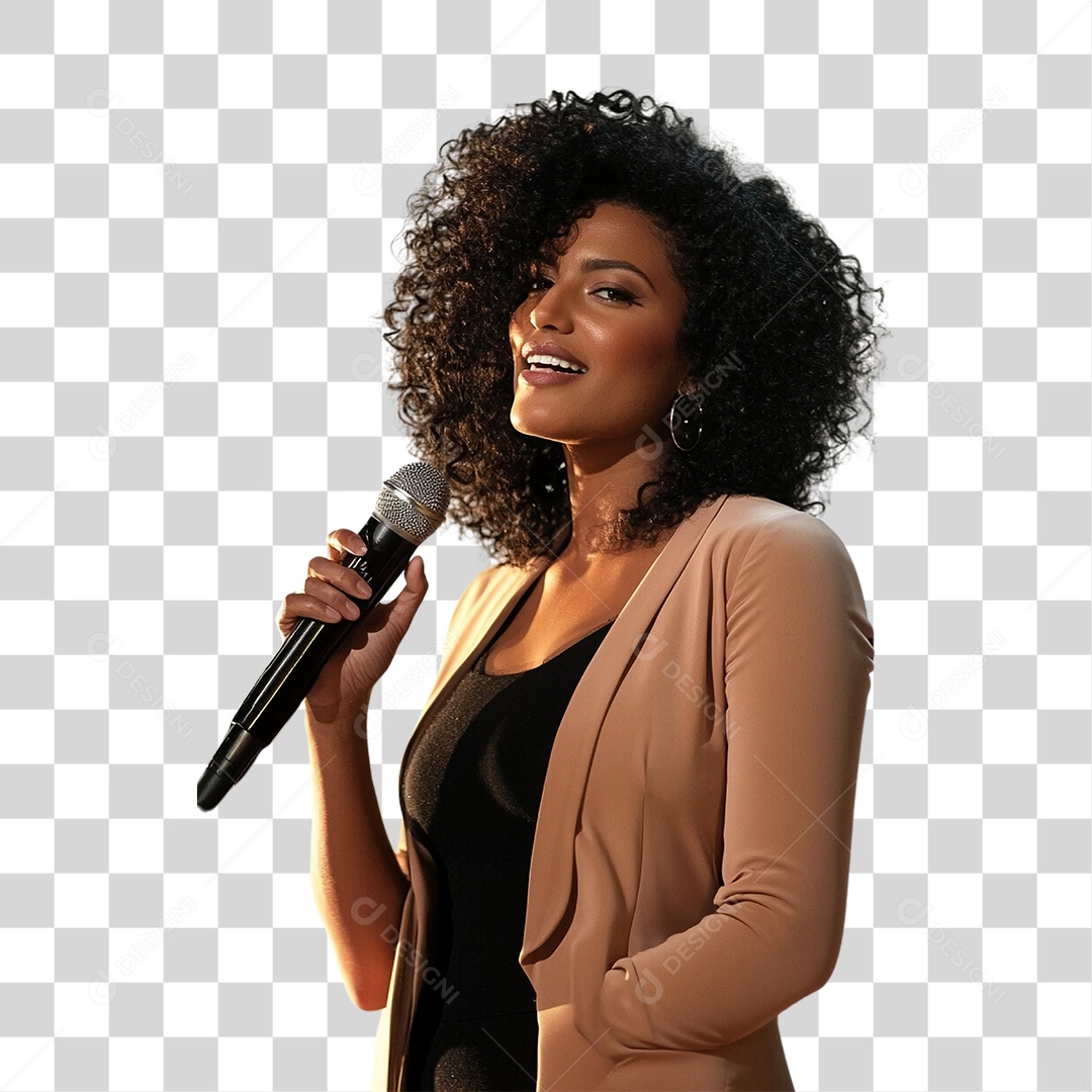 Foto de Mulher com Microfone PNG Transparente