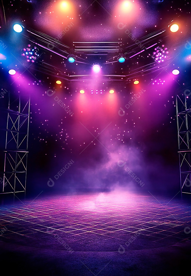 Cenário de Palco iluminado com luzes