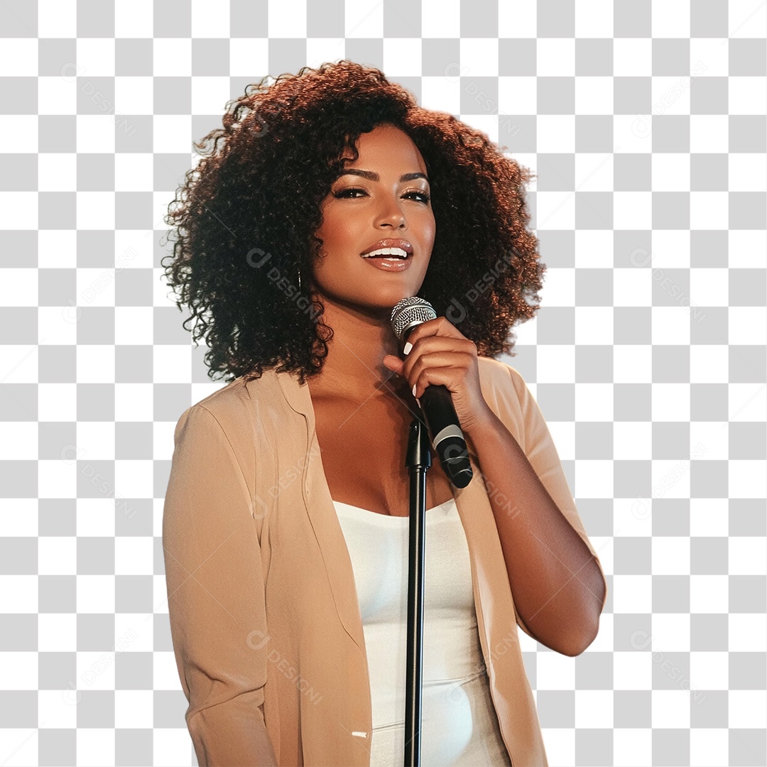 Foto de Mulher com Microfone PNG Transparente