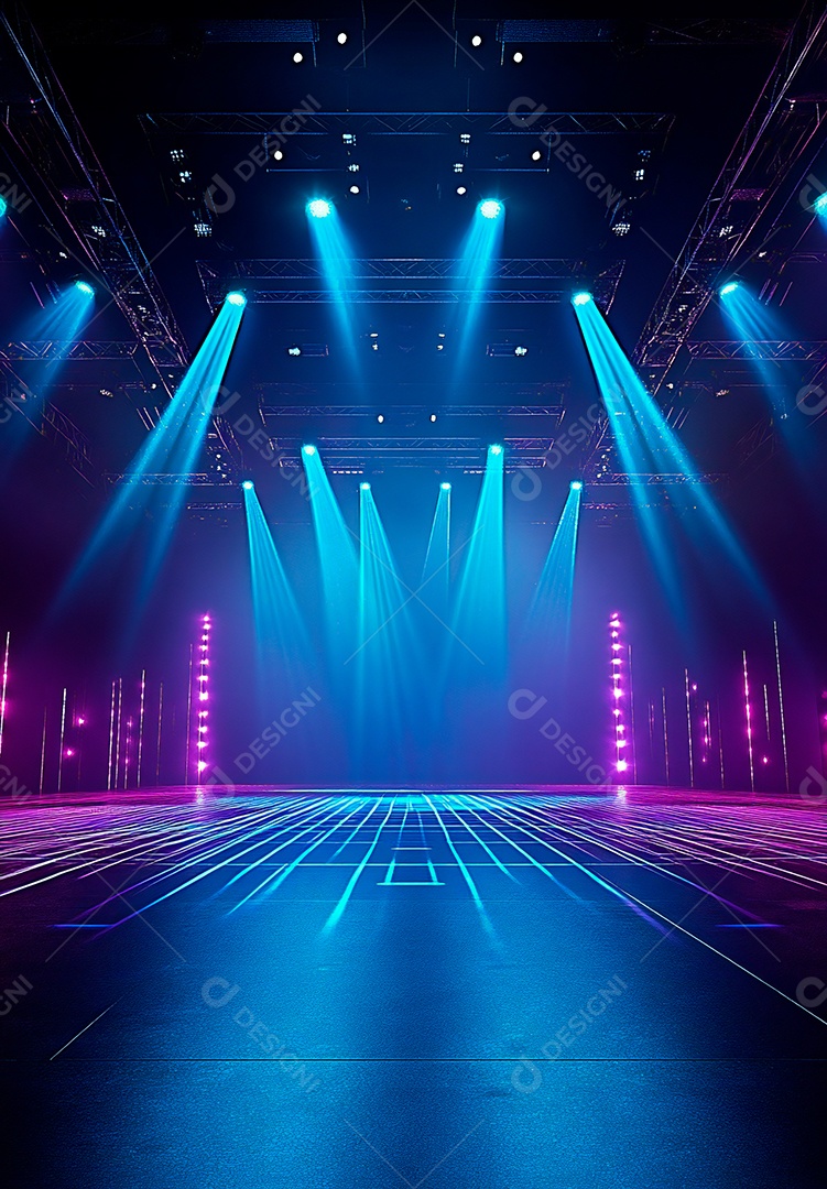 Cenário de Palco iluminado com luzes e fumaça