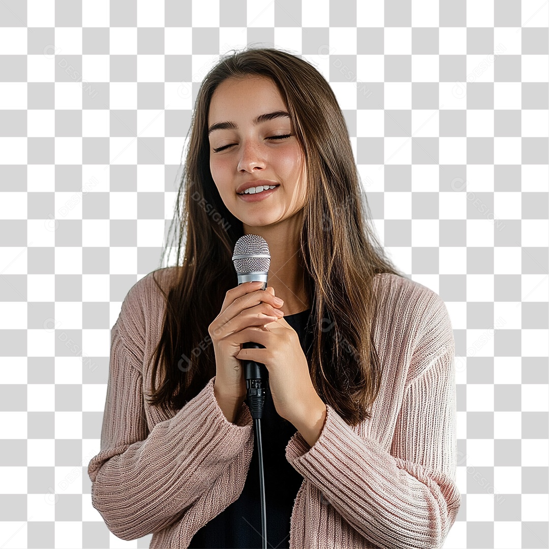 Foto de Mulher com Microfone PNG Transparente