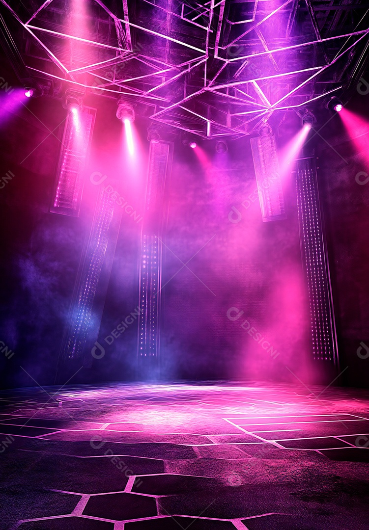 Cenário de Palco iluminado com luzes e fumaça