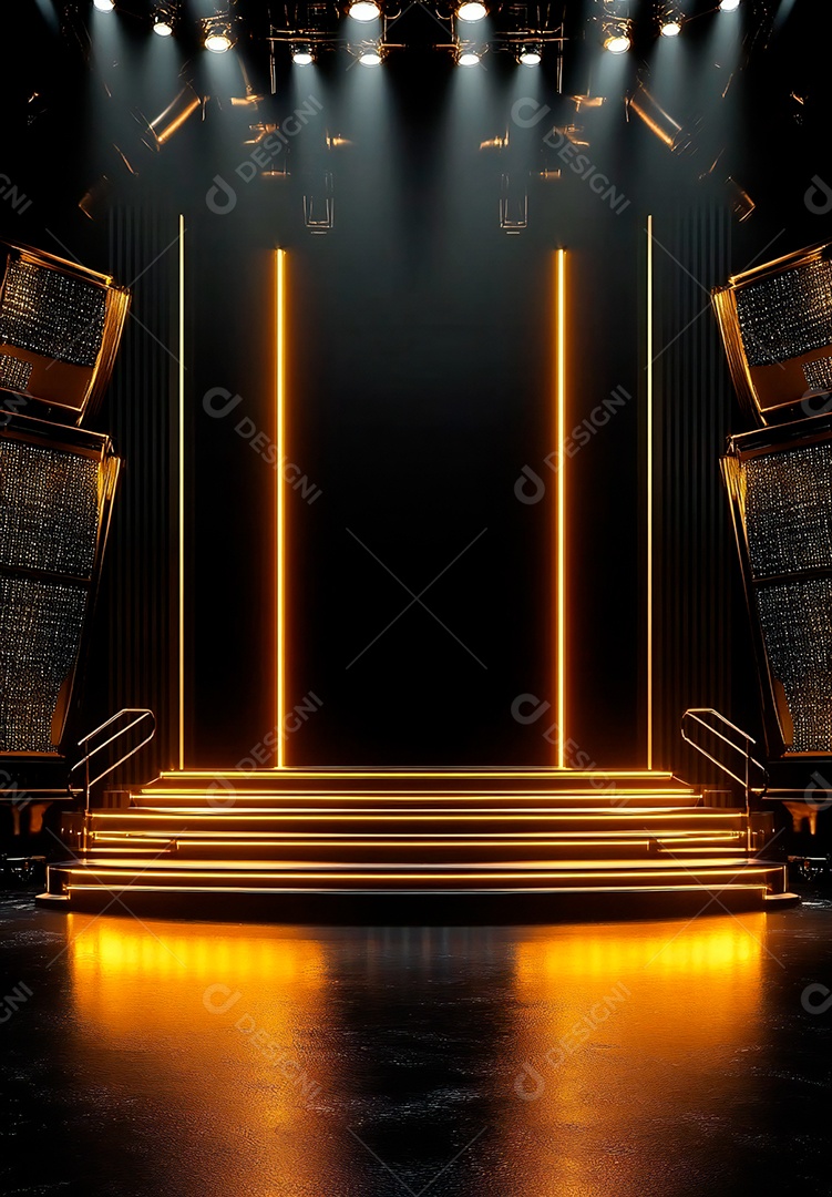 Cenário de Palco iluminado com luzes e fumaça