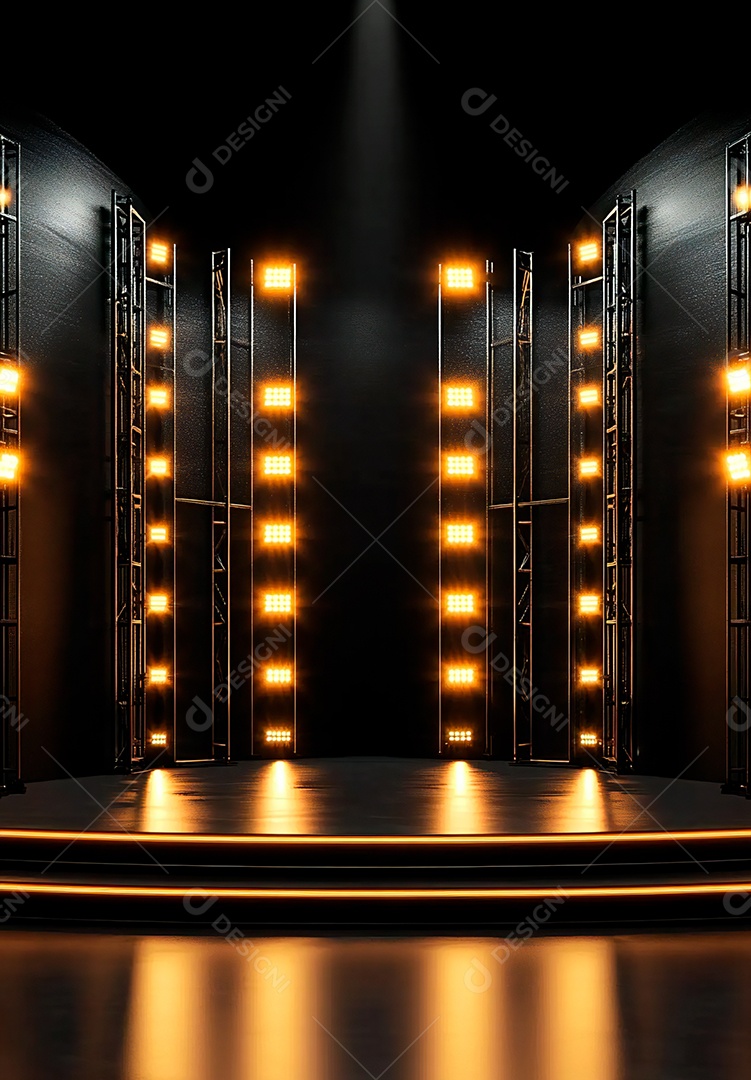 Cenário de Palco iluminado com luzes e fumaça