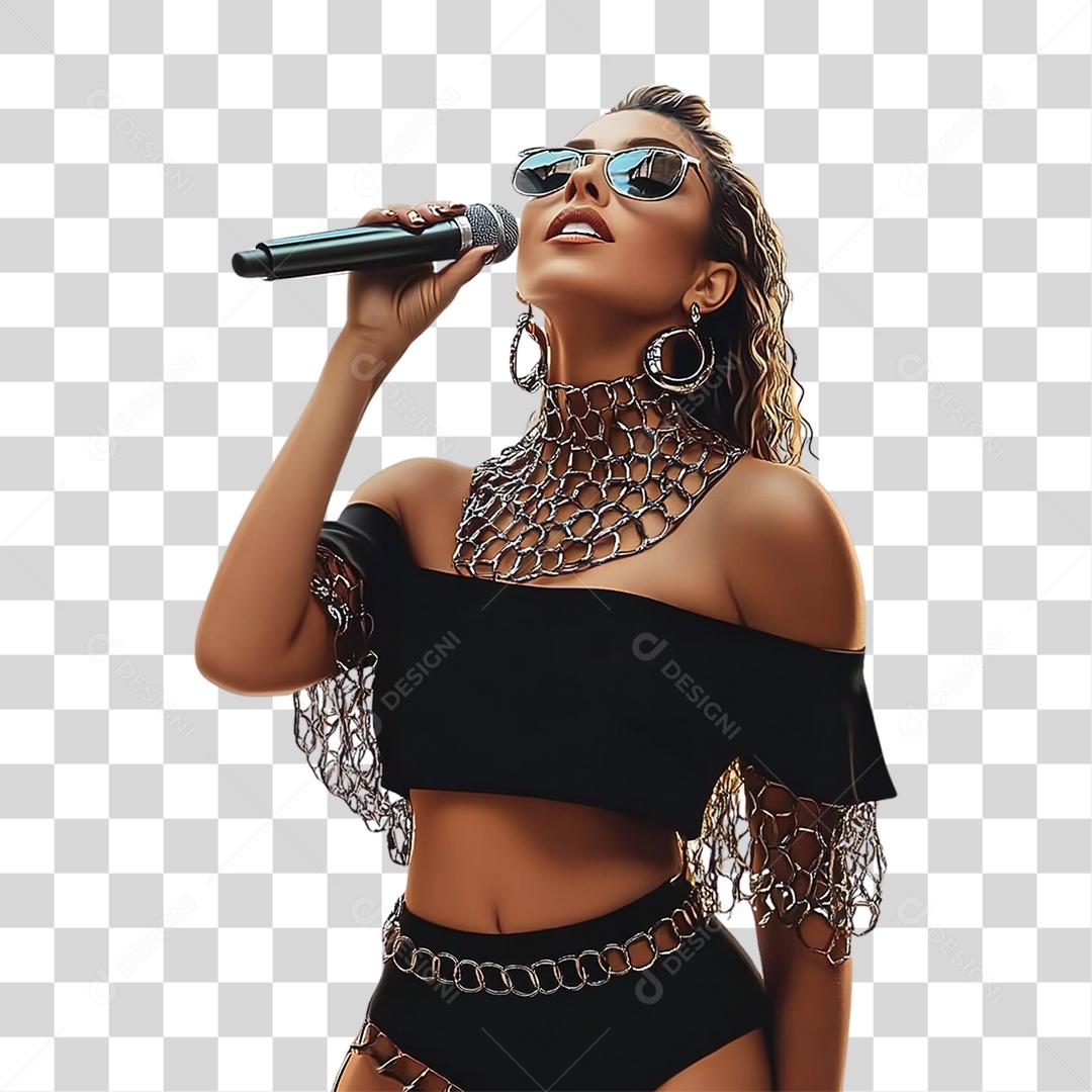 Mulher com Microfone PNG Transparente