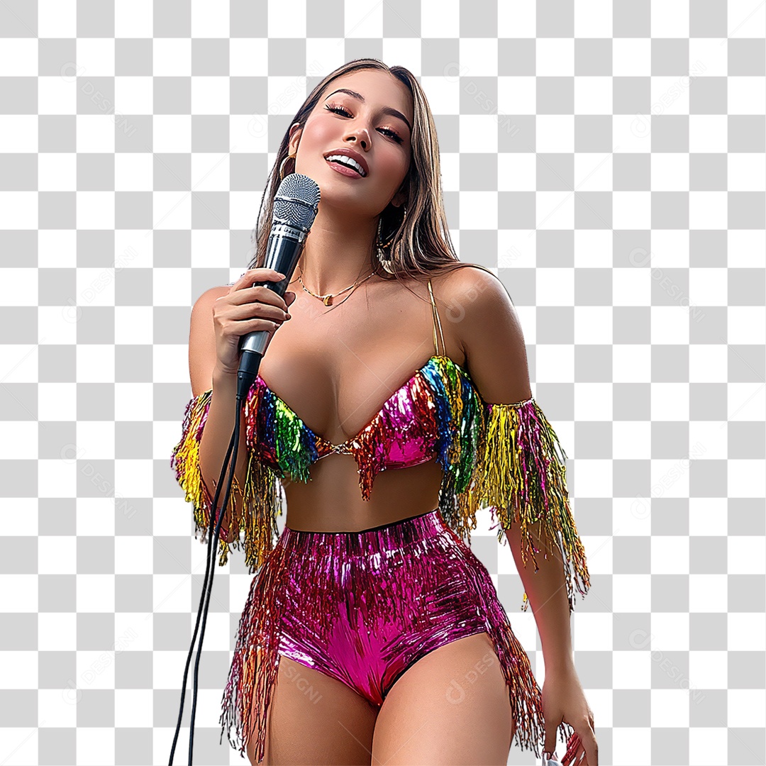 Mulher com Microfone PNG Transparente