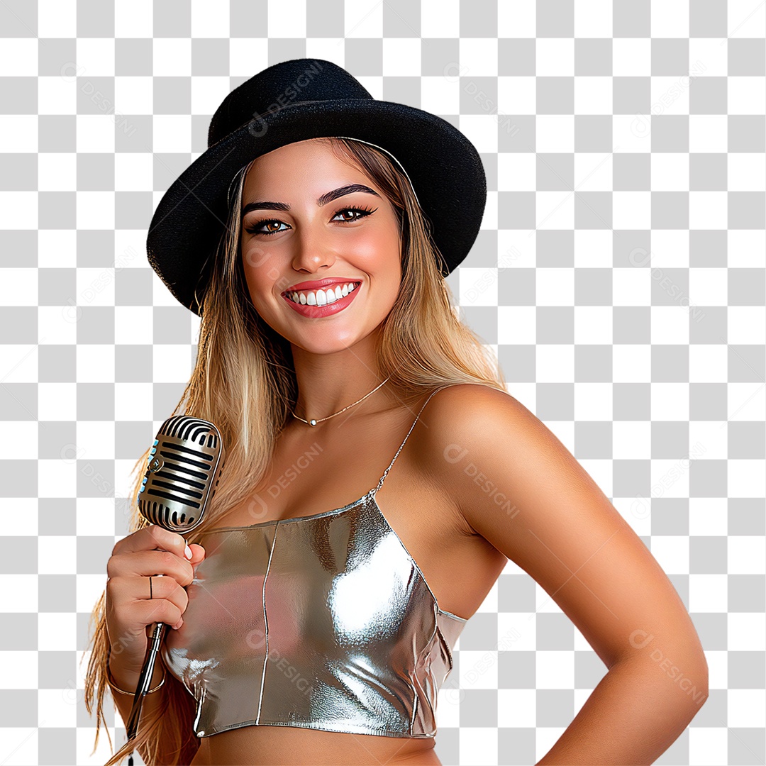 Mulher com Microfone PNG Transparente