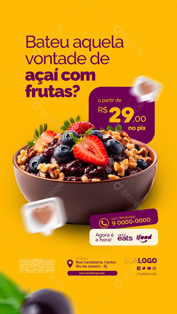 Story Açaiteria Bateu Aquela Vontade de Açaí com Frutas Social Media PSD Editável