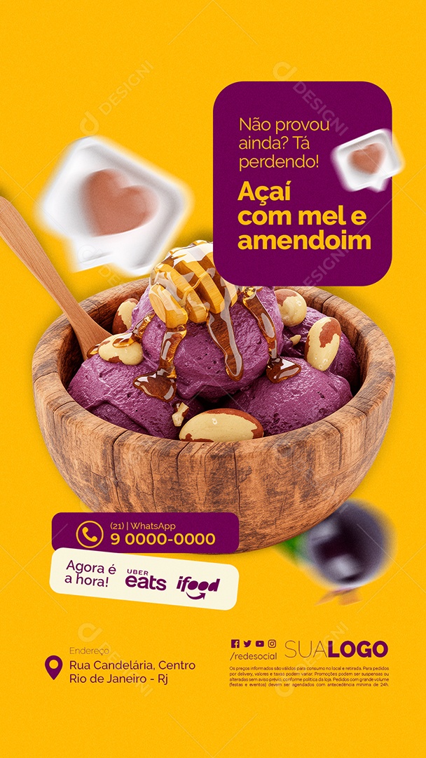 Story Açaiteria Açaí com Mel e Amendoim Social Media PSD Editável