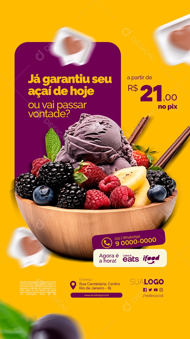 Story Açaiteria Já Garantiu Seu Açaí de Hoje Social Media PSD Editável