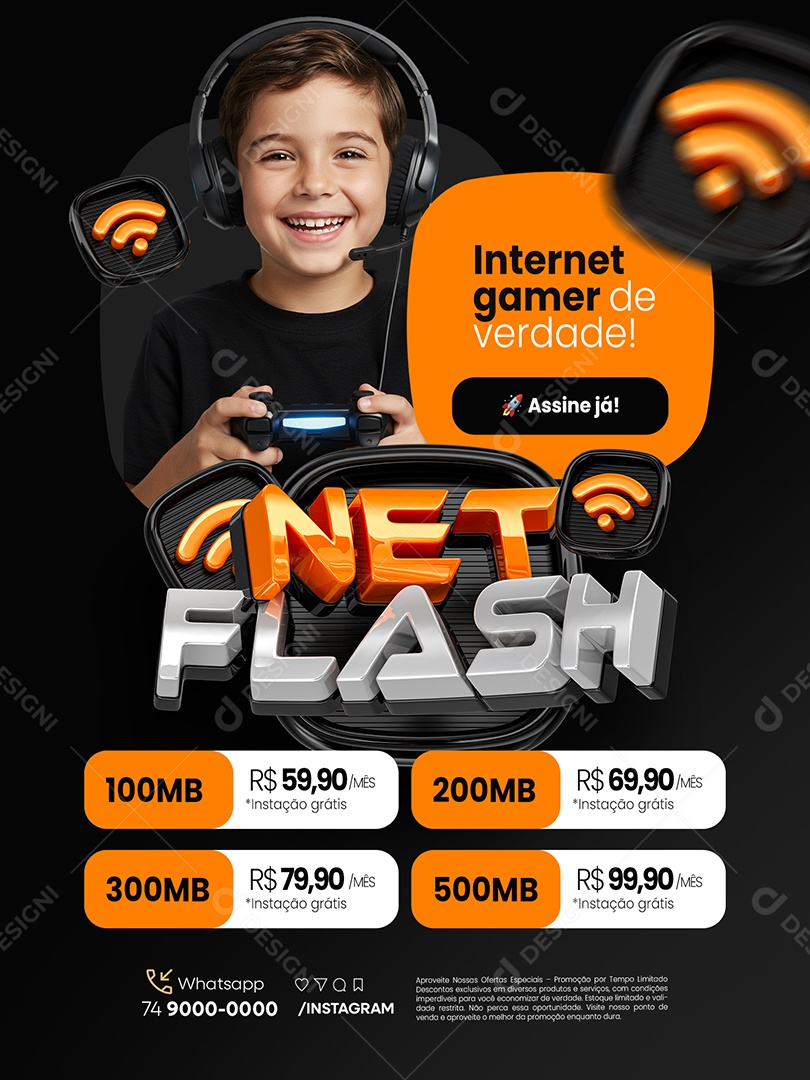 Net Flash Encarte Internet Gamer de Verdade Social Media PSD Editável