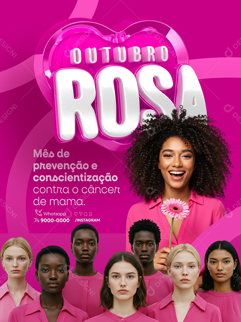 Outubro Rosa Encarte Mês de Prevenção e Conscientização Contra o Câncer de Mama Social Media PSD Editável