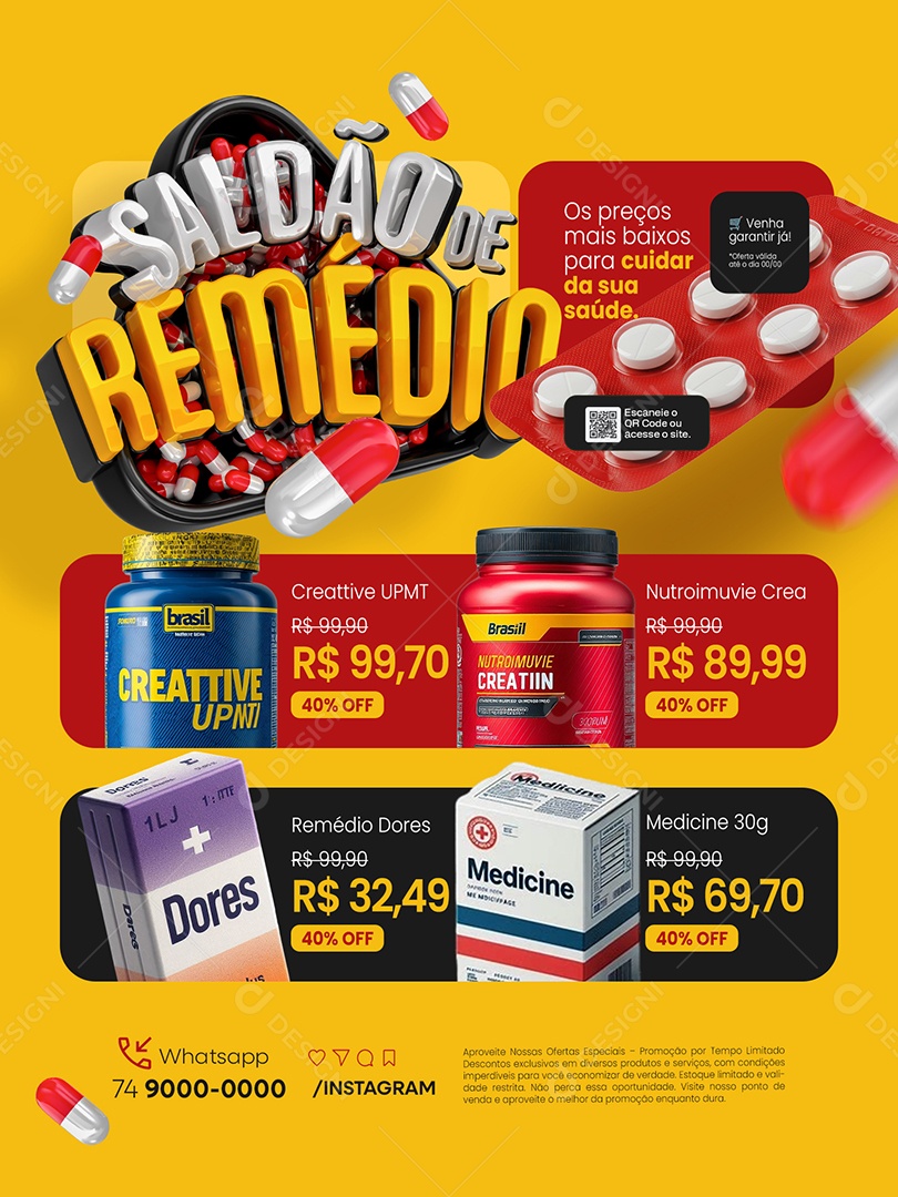 Saldão de Remédio Farmácia Encarte Sua Saúde Social Media PSD Editável