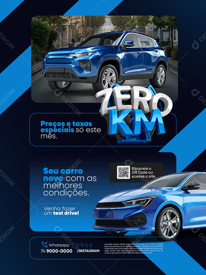 Zero KM Concessionária Encarte Seu Carro Novo com as Melhores Condições Social Media PSD Editável