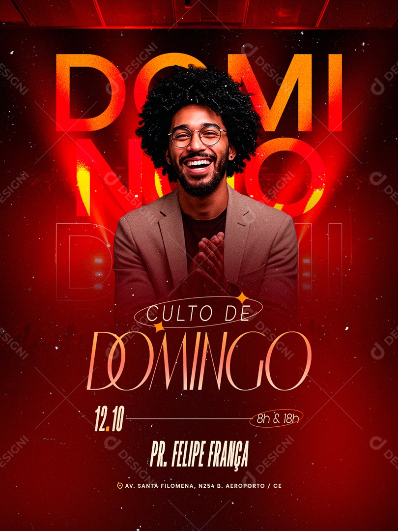 Flyer Gospel Culto de Domingo Pr Felipe França Social Media PSD Editável
