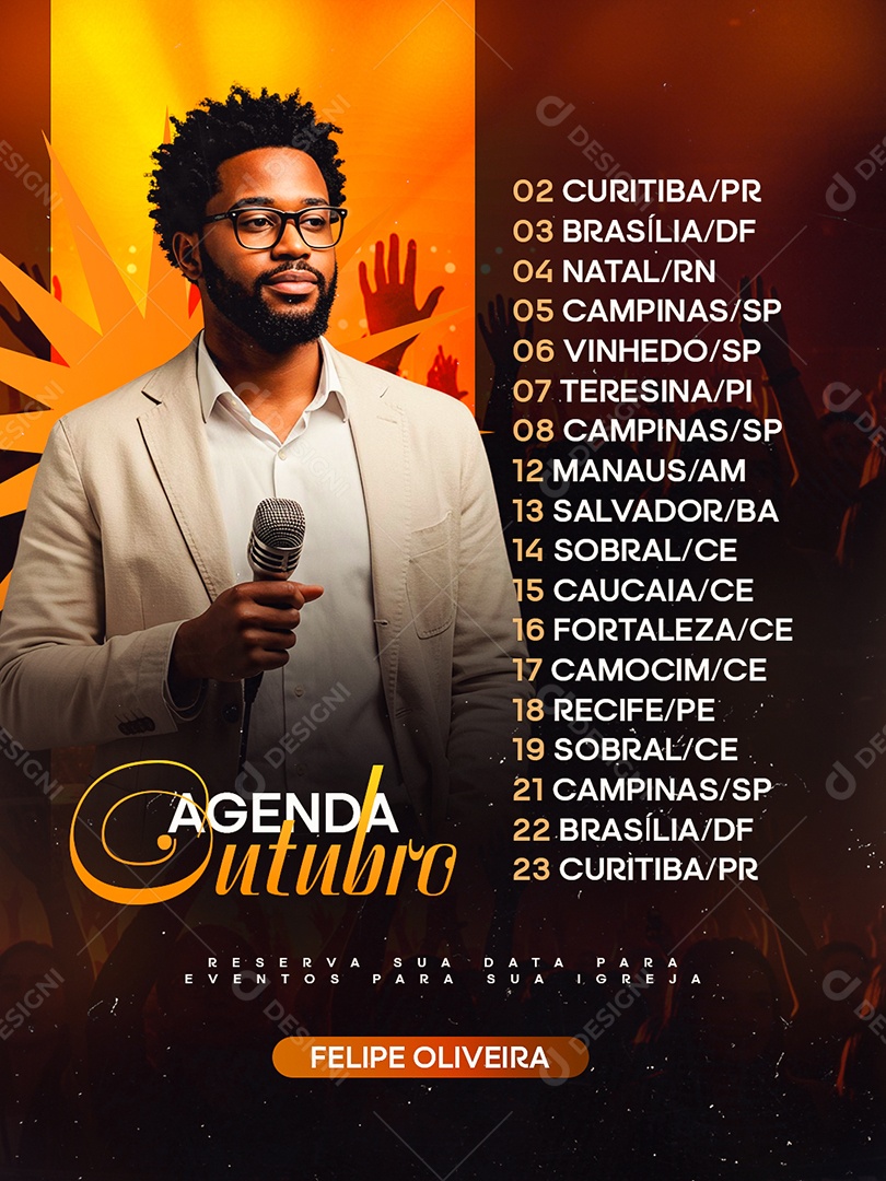 Flyer Gospel Agenda Outubro Social Media PSD Editável