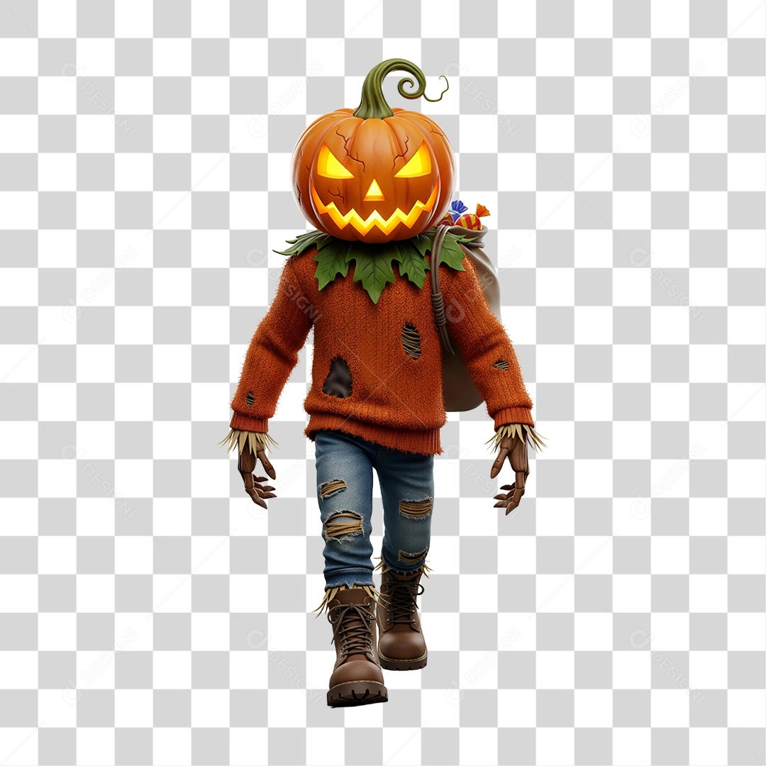 Cabeça de Abóbora Halloween Espantalho PNG Transparente
