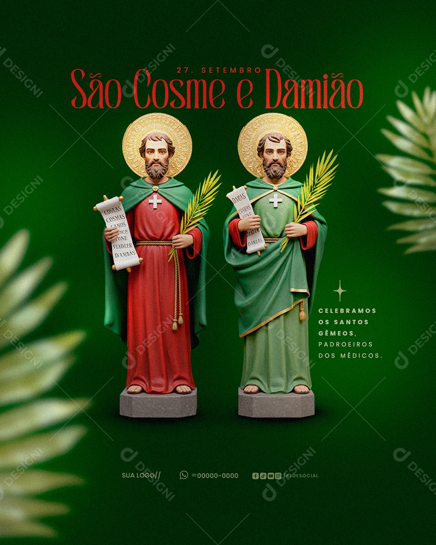 Dia de São Cosme e Damião 27 de Setembro Social Media PSD Editável