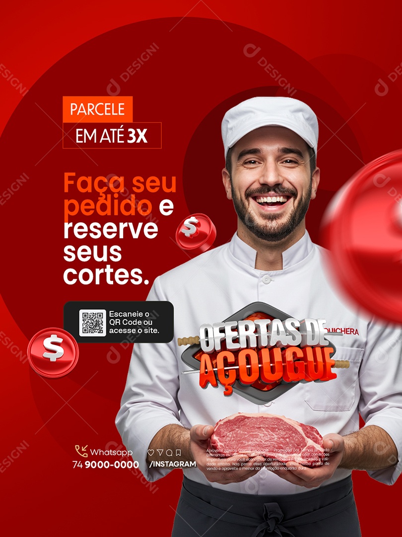 Ofertas de Açougue Faça seu Pedido e Reserve seus Cortes Social Media PSD Editável