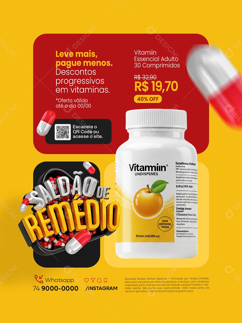 Saldão de Remédio Farmácia Leve Mais Pague Menos Vitamiin Social Media PSD Editável