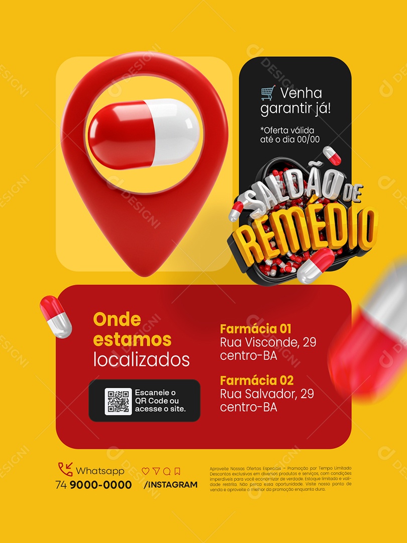 Saldão de Remédio Farmácia Onde Estamos Localizados Social Media PSD Editável