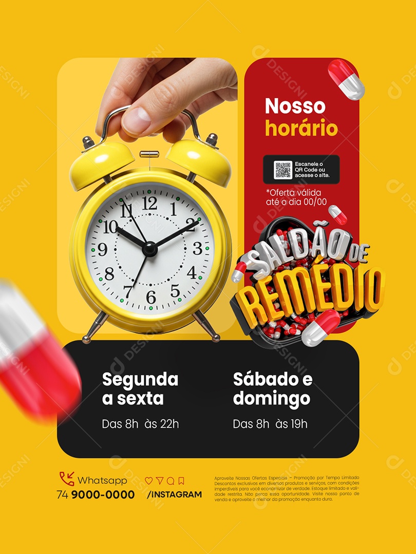 Saldão de Remédio Farmácia Nosso Horário Social Media PSD Editável