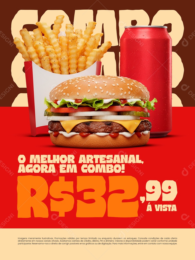 Hamburgueria O Melhor Artesanal Agora em Combo Social Media PSD Editável