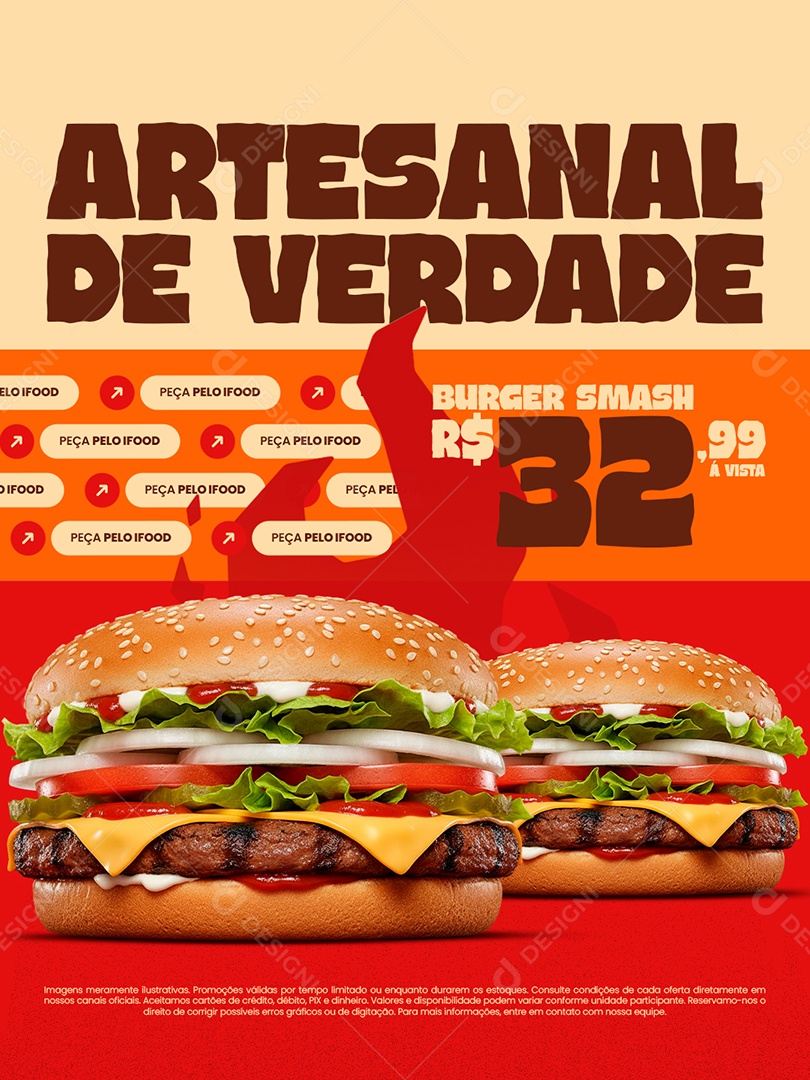 Hamburgueria Artesanal de Verdade Burger Smash Social Media PSD Editável