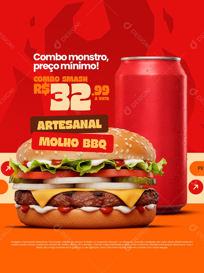 Hamburgueria Combo Monstro Preço Mínimo Combo Smash Social Media PSD Editável