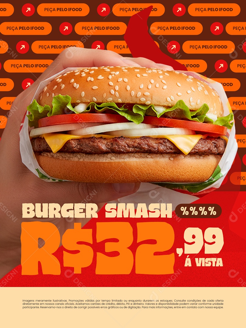 Hamburgueria Burger Smash Peça pelo Ifood Social Media PSD Editável