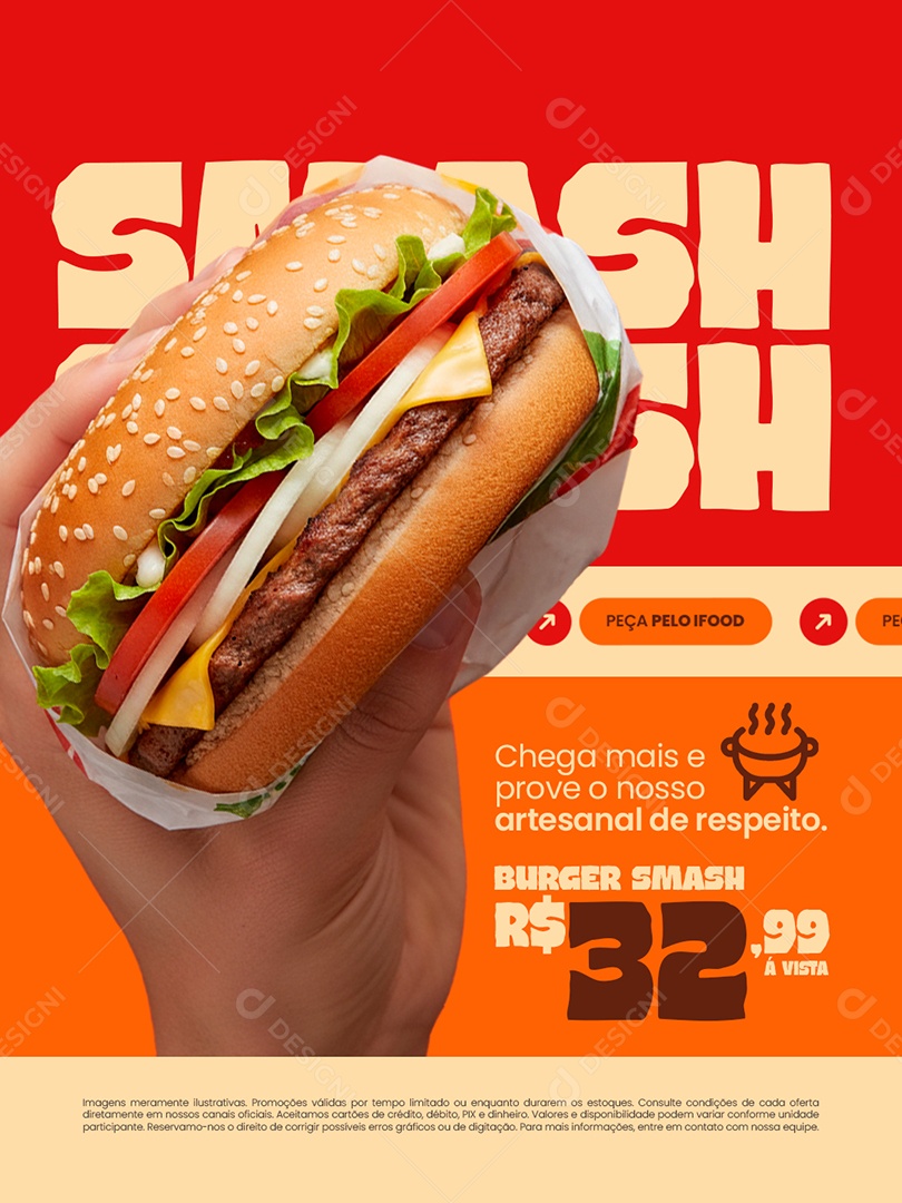 Hamburgueria Burger Smash Peça pelo Ifood Chega Mais Social Media PSD Editável