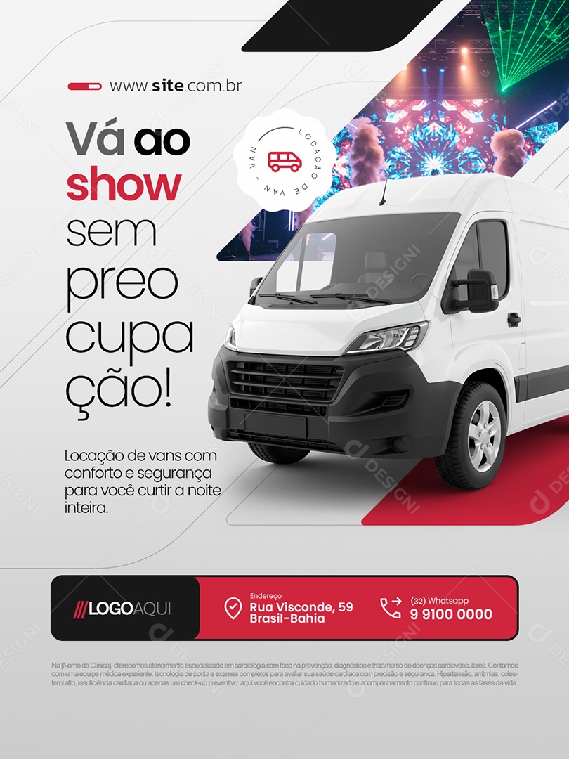 Locação de Vans Vá ao Show Sem Preocupação Social Media PSD Editável