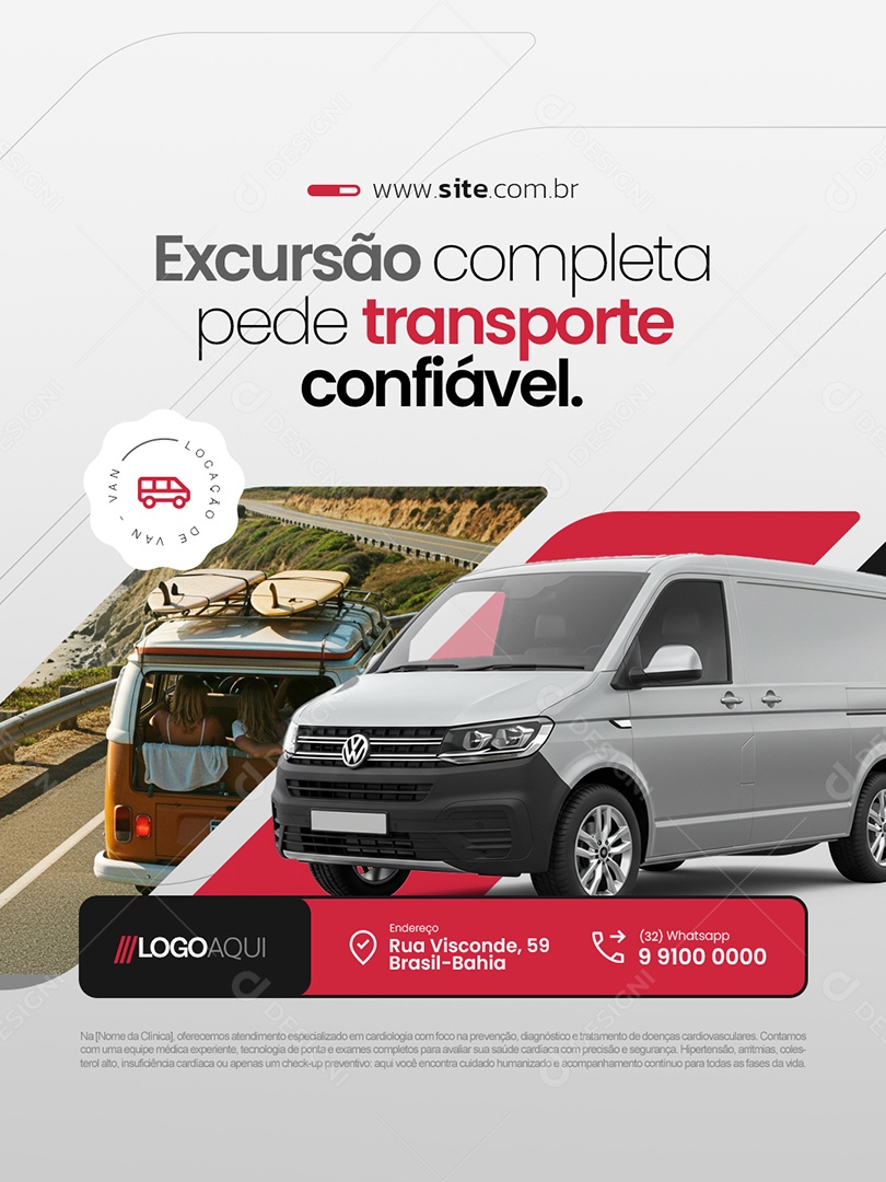 Locação de Vans Excursão Completa Pede Transporte Confiável Social Media PSD Editável