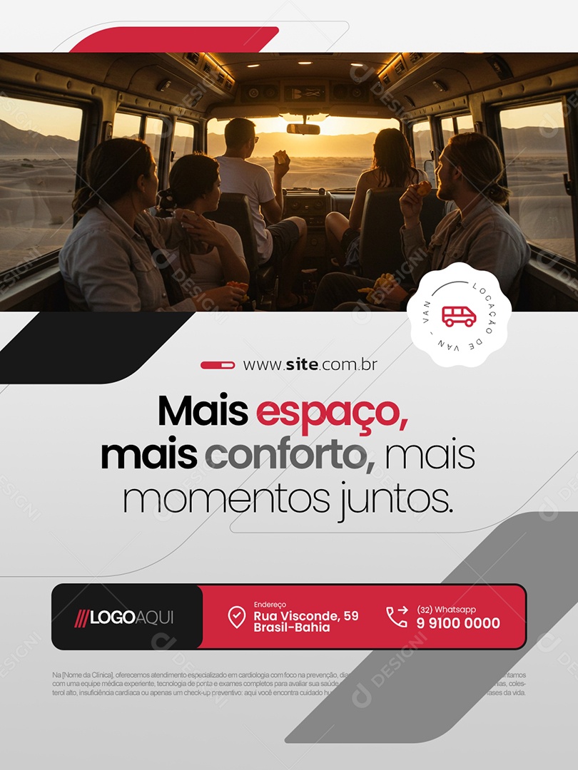 Locação de Vans Mais Espaço Mais Conforto Mais Momentos Juntos Social Media PSD Editável