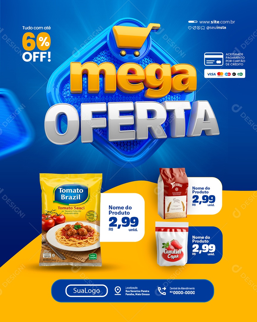 Mega Oferta Supermercado Extrato de Tomate Social Media PSD Editável
