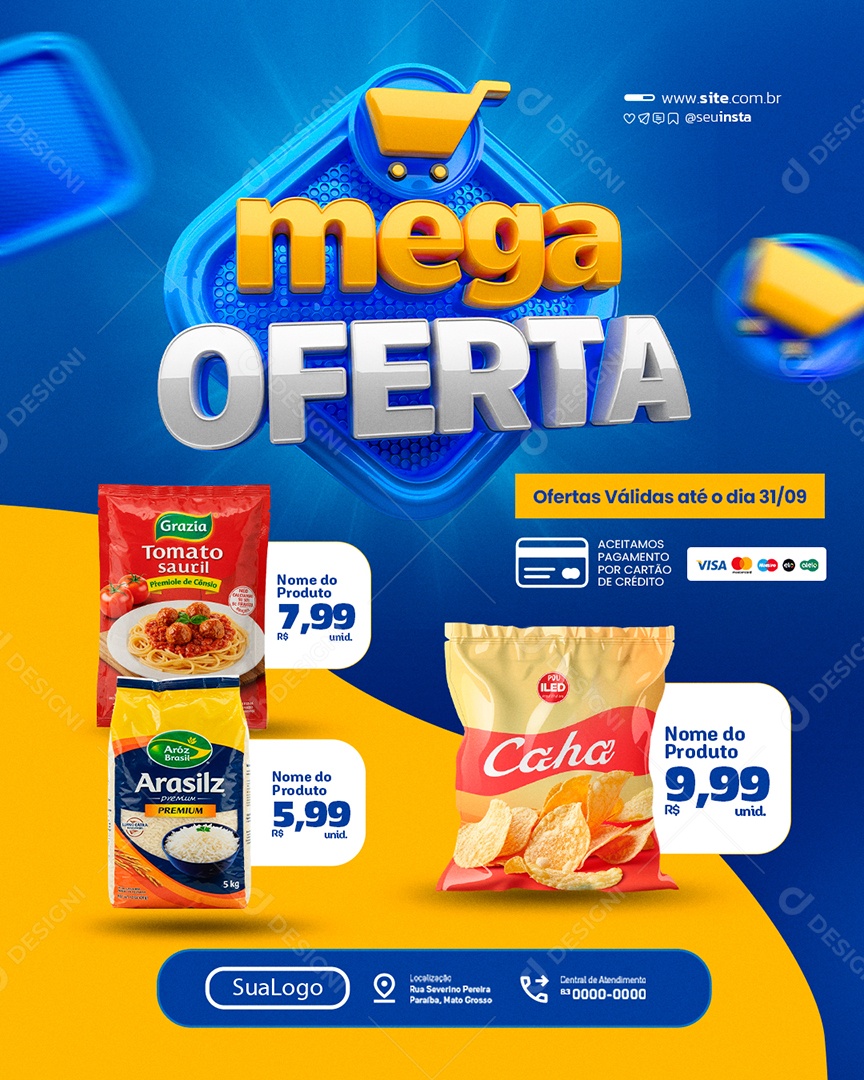 Mega Oferta Supermercado Extrato de Tomate Arroz Social Media PSD Editável