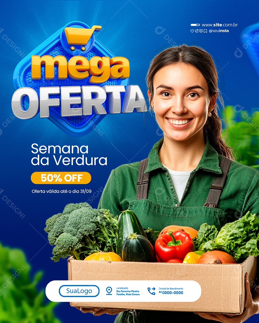 Mega Oferta Supermercado Semana da Verdura 50% Off Social Media PSD Editável