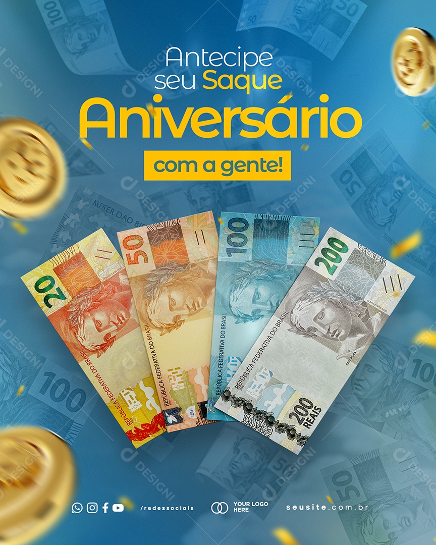 FGTS Antecipe o Seu Saque Aniversário Com a Gente Social Media PSD Editável