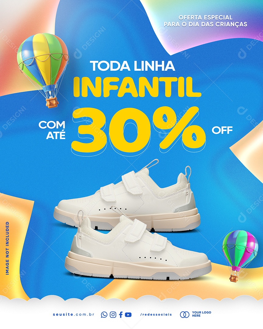 Story Loja de Tênis Dia das Crianças Toda Linha Infantil com Até 30% Off Social Media PSD Editável
