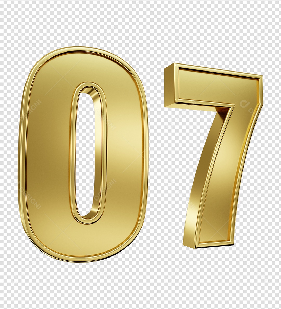 Elemento 3D Número 07 Dourado para Composição PSD