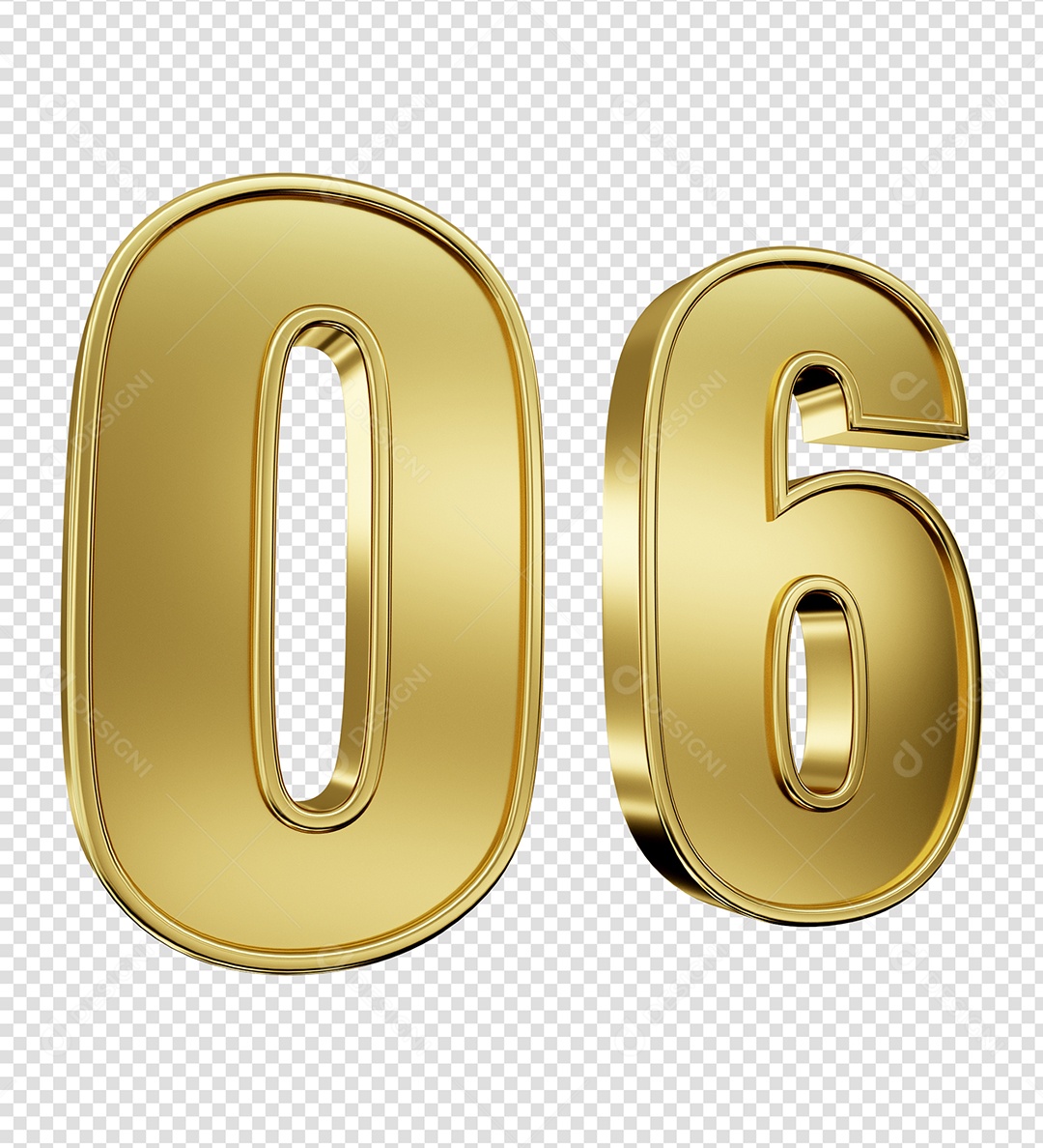 Elemento 3D Número 06 Dourado para Composição PSD