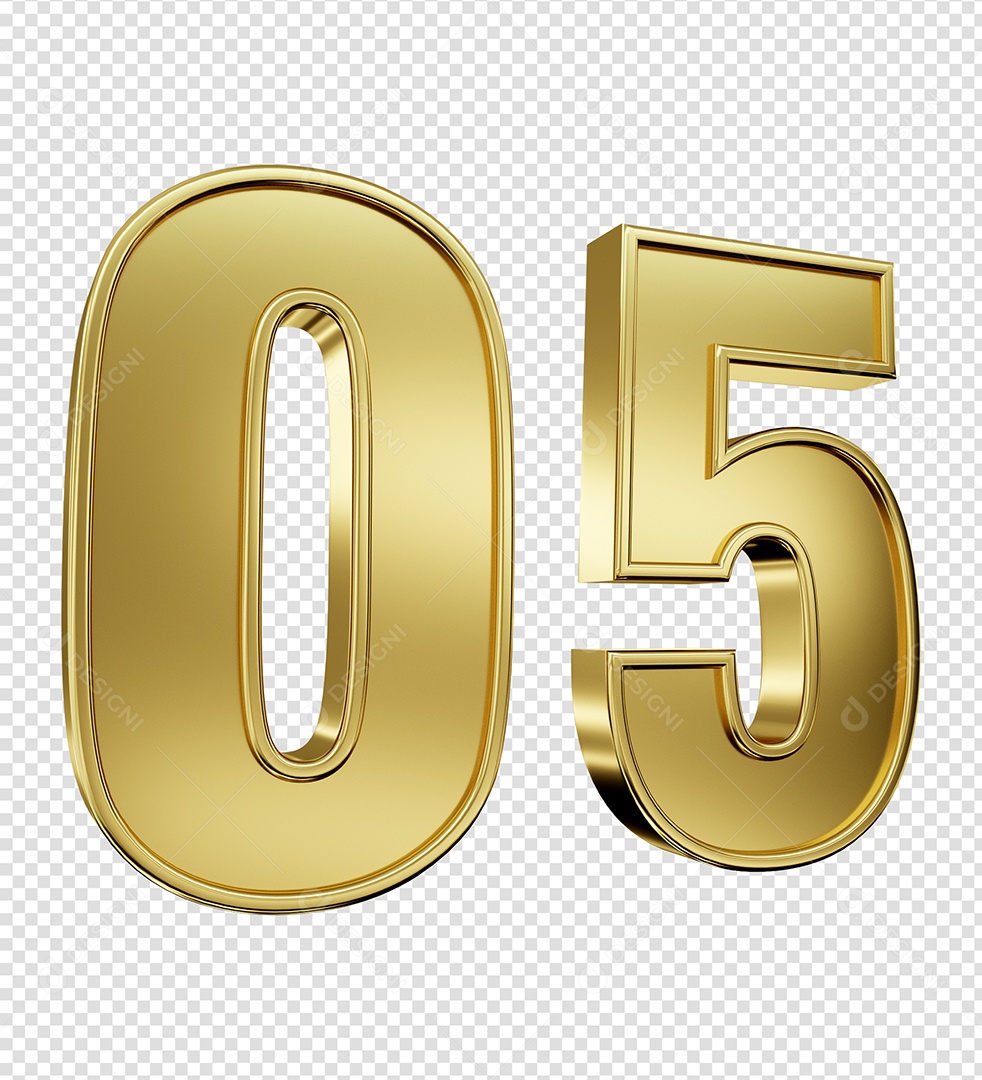 Elemento 3D Número 05 Dourado para Composição PSD