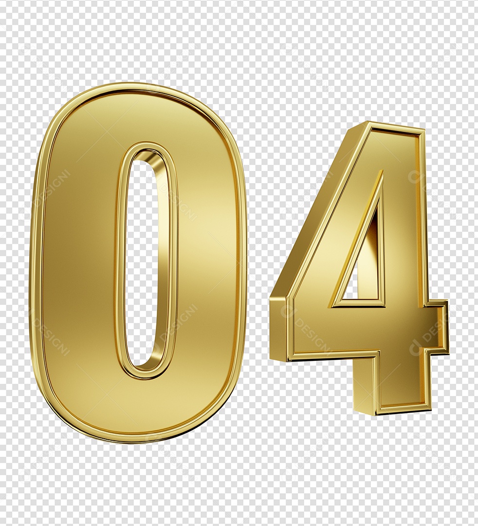 Elemento 3D Número 04 Dourado para Composição PSD