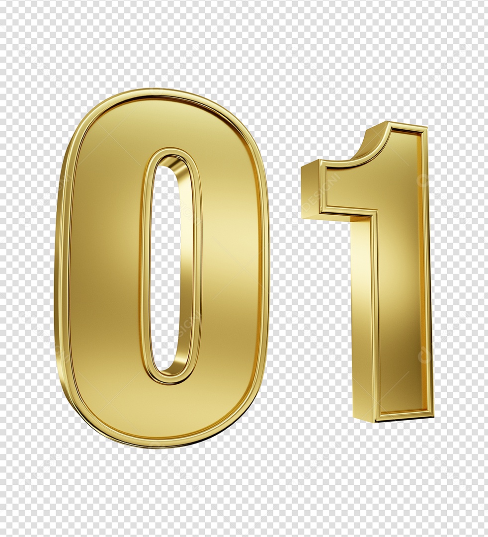 Elemento 3D Número 01 Dourado para Composição PSD